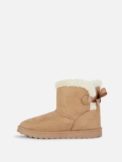 Stiefel Und Gummistiefel|Primark Stiefel Aus Kunstfell Mit Schleife Beige
