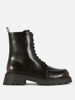 Stiefel|Primark Stiefeletten Mit Apron Toe Und Schnürung Schokoladenbraun