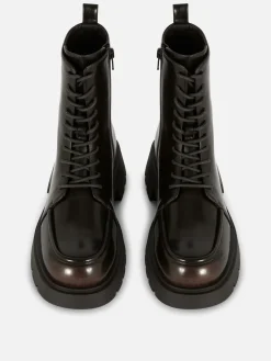 Stiefel|Primark Stiefeletten Mit Apron Toe Und Schnürung Schokoladenbraun