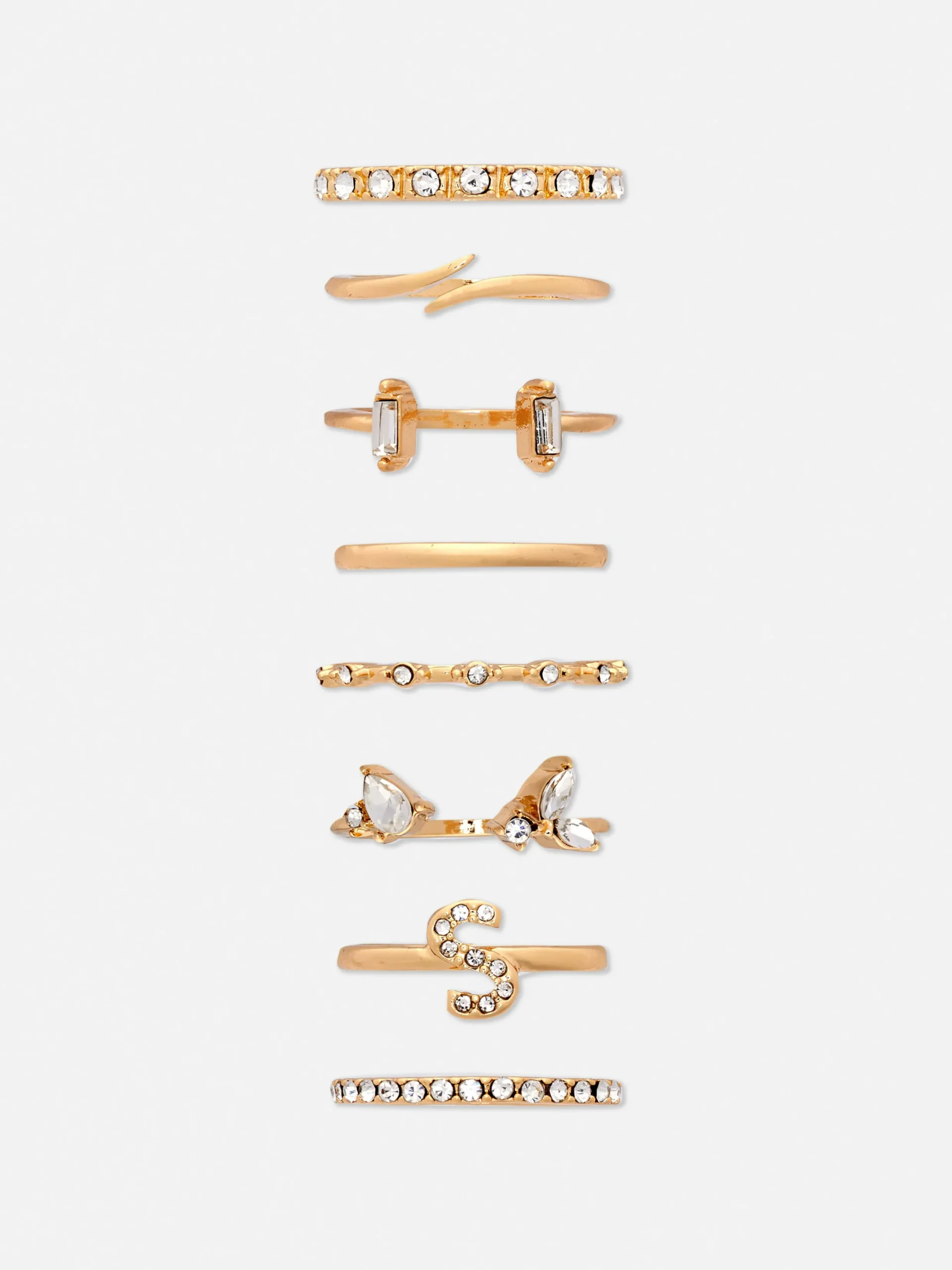 Schmuck|Primark Strassringe Mit Initiale, 8er-Pack Gelb