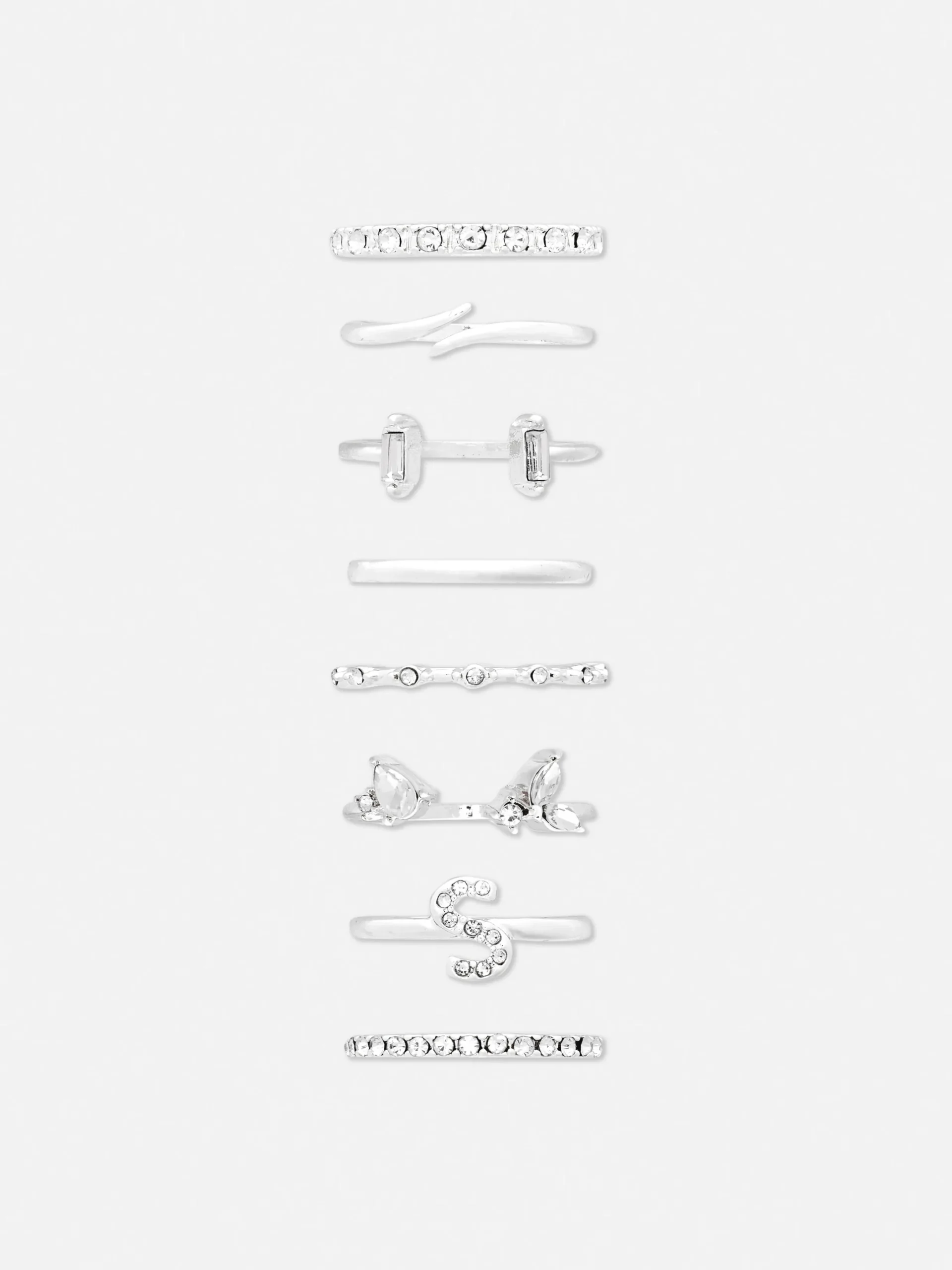 Schmuck|Primark Strassringe Mit Initiale, 8er-Pack Weiß