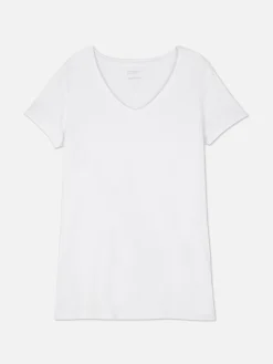 Tops Und T-Shirts|Primark Stretch-T-Shirt Mit V-Ausschnitt Weiß