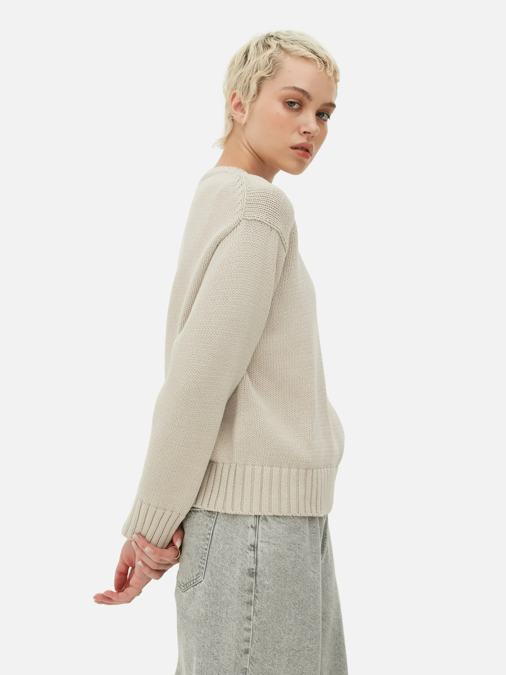 Pullover Und Cardigans|Primark Strickpullover Mit Rundhalsausschnitt Naturfarben