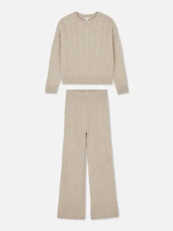 Pullover Und Cardigans|Sets Und Outfits|Primark Strickpullover Mit Zopfmuster Und Leggings Im Set Beige