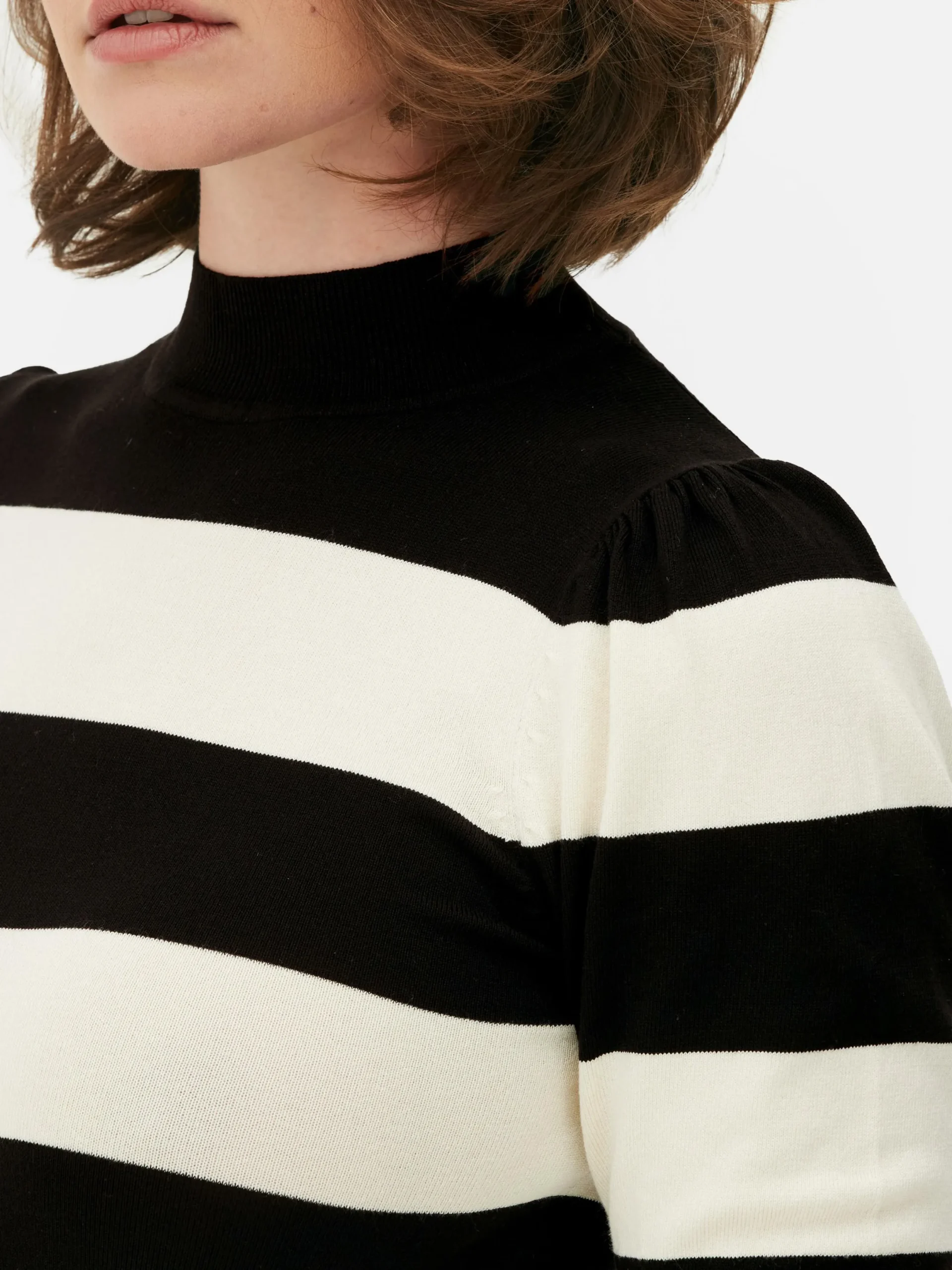 Pullover Und Cardigans|Primark Stricktop Mit Puffärmeln Und Hohem Kragen Schwarz/Weiß