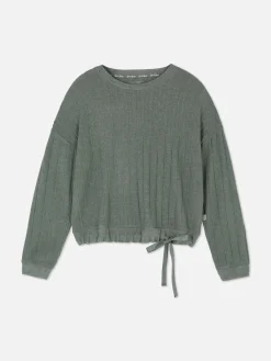 Schlafanzugoberteile|Primark Superweiches, Geripptes Schlafanzugtop Mit Schleife Khakifarben