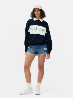 Hoodies Und Sweatshirts|Primark Sweatshirt Mit Kragen Und Grafik Marineblau