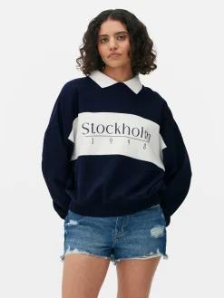 Hoodies Und Sweatshirts|Primark Sweatshirt Mit Kragen Und Grafik Marineblau