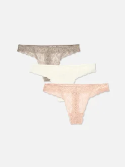 Slips|Primark Tangas Mit Durchgehender Spitze, 3er-Pack Zinngrau