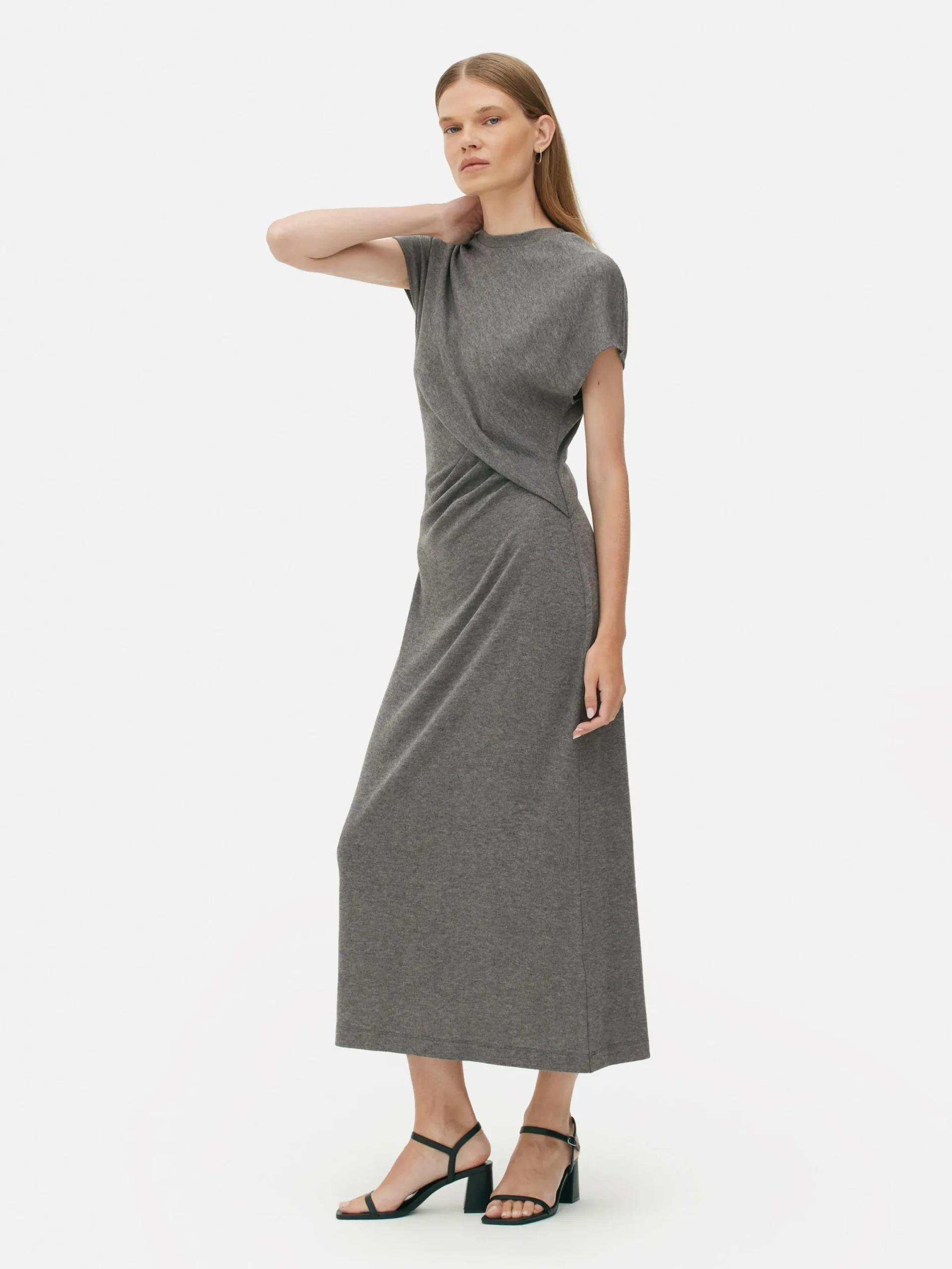 Kleider|Primark „The Edit“ Jersey-Midikleid Mit Twistdetail Grau meliert