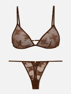 Dessous-Sets|Primark „The Edit“ Spitzenunterwäsche Mit Triangel-Bralette Braun