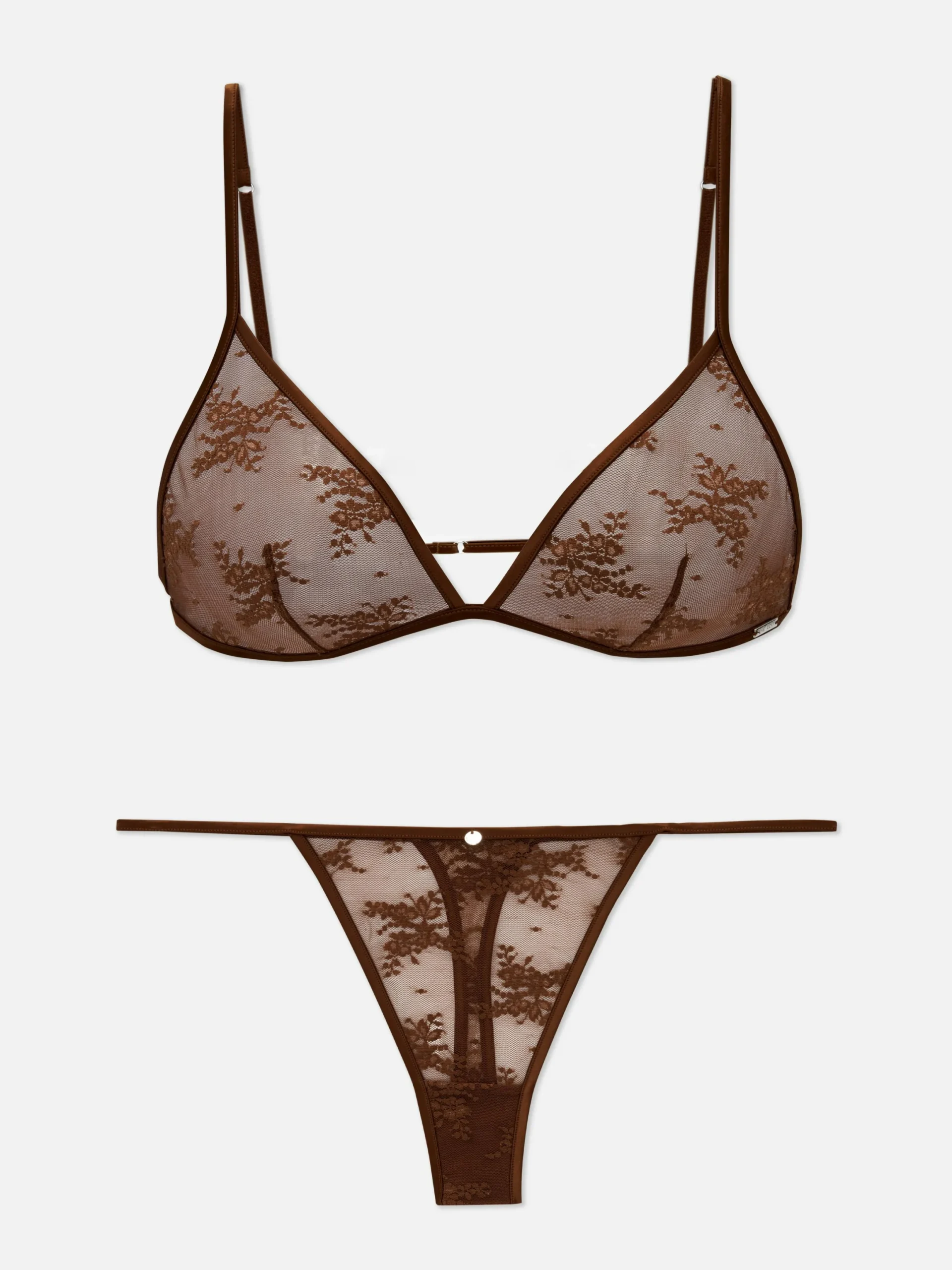 Dessous-Sets|Primark „The Edit“ Spitzenunterwäsche Mit Triangel-Bralette Braun