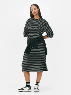 Kleider|Primark „The Edit“ T-Shirt-Midikleid Schwarz/Weiß
