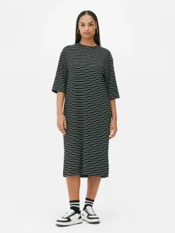 Kleider|Primark „The Edit“ T-Shirt-Midikleid Schwarz/Weiß