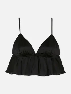 Bhs|Primark Triangel-Bralette-BH Aus Satin Mit Fließendem Volant Schwarz
