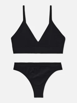 Dessous-Sets|Primark Triangel-Bralette-BH Und Tanga Im Nahtlosen Set Schwarz