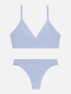 Dessous-Sets|Primark Triangel-Bralette-BH Und Tanga Im Nahtlosen Set Hellblau