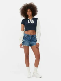 Tops Und T-Shirts|Primark T-Shirt Mit Eingekerbtem Ausschnitt Und Grafik Marineblau