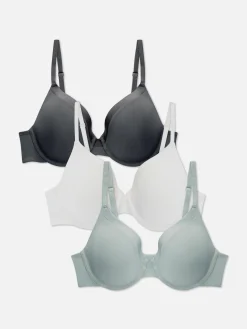 Bhs|Primark T-Shirt-BHs Mit Satinbesatz, 3er-Pack Anthrazitfarben