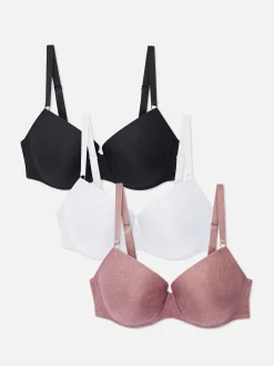 Bhs|Primark T-Shirt-BHs Mit Spitze, Größe D-G, 3er-Pack Schwarz