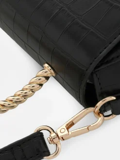 Taschen Und Portemonnaies|Primark Umhängetasche In Kroko-Optik Mit Metallgriff Schwarz