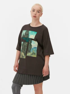 Grafik-T-Shirts Und -Sweatshirts|Tops Und T-Shirts|Primark „Van Gogh Zypressen“ T-Shirt Im Oversized-Look Anthrazitfarben