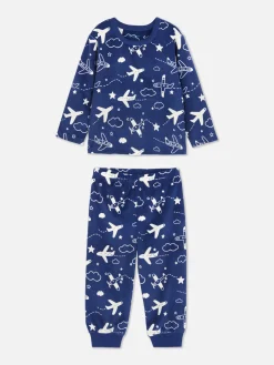 Schlafanzüge Und Nachtwäsche|Primark Velours-Schlafanzug Mit Grafik Blau