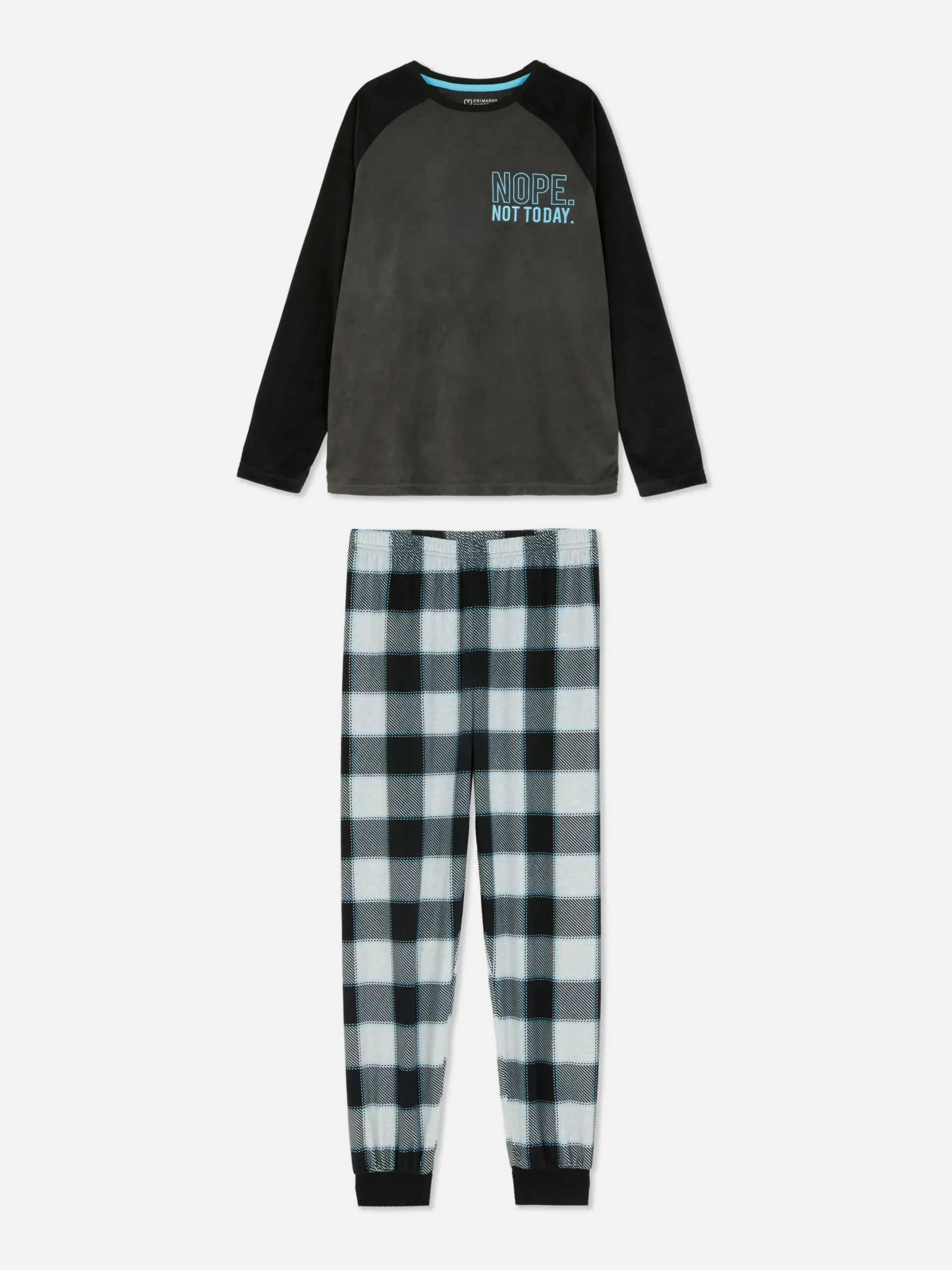 Schlafanzüge Und Nachtwäsche|Primark Velours-Schlafanzug Mit Karomuster Schwarz