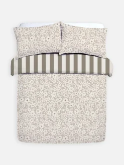 Bettwäsche Und Sets|Primark Wendebettwäsche Mit Blumen Und Streifen, Doppelbett Naturfarben