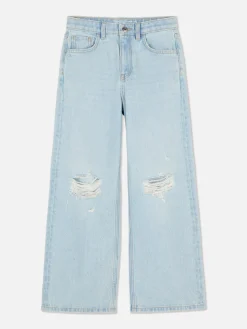 Jeans|Primark Zerrissene Denim-Jeans Mit Weitem Bein Hellblau