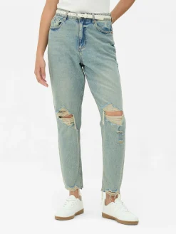 Denim|Jeans|Primark Zerrissene Mom-Jeans Aus Denim Hellblau