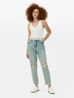 Denim|Jeans|Primark Zerrissene Mom-Jeans Aus Denim Hellblau