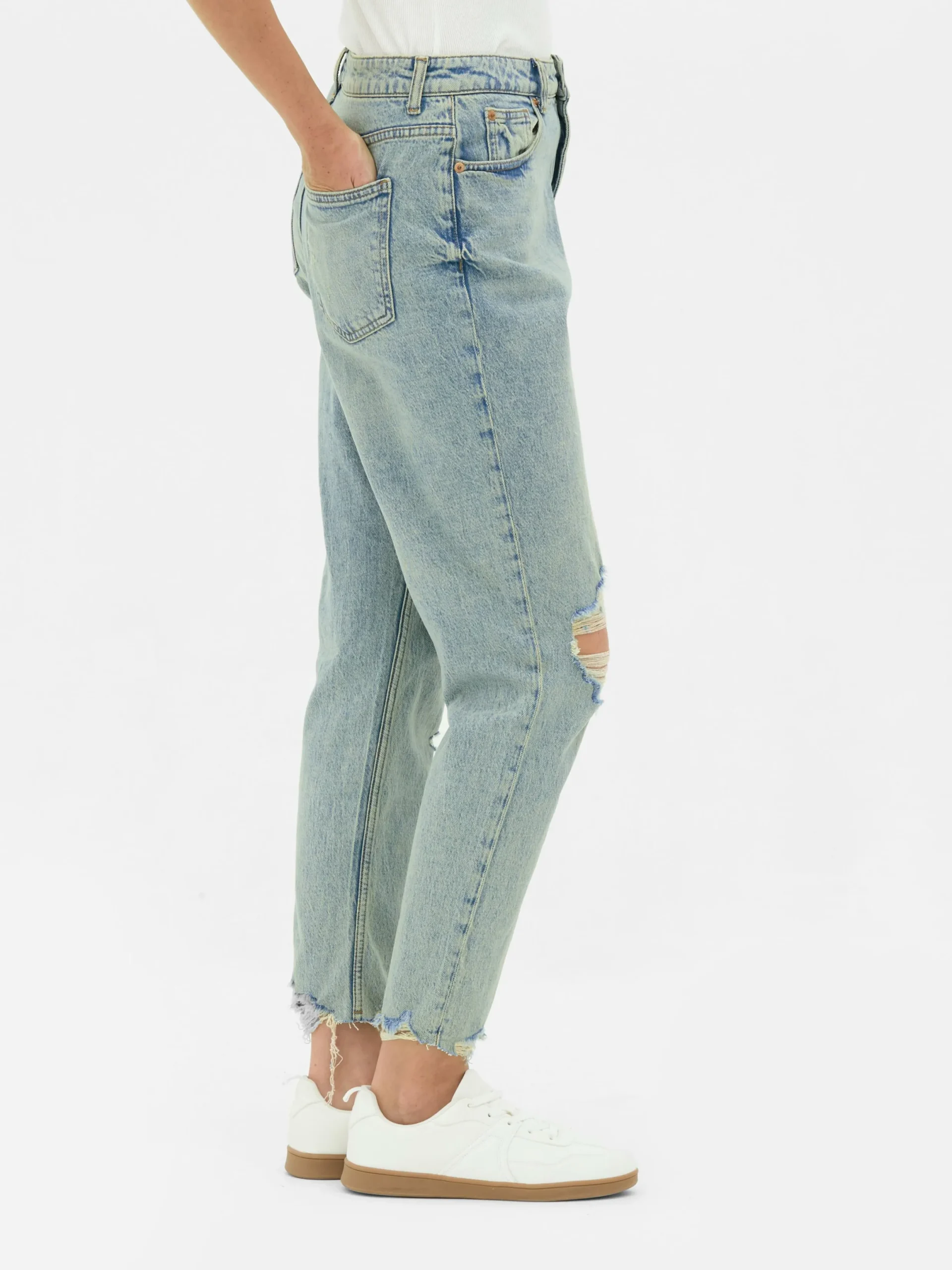 Denim|Jeans|Primark Zerrissene Mom-Jeans Aus Denim Hellblau