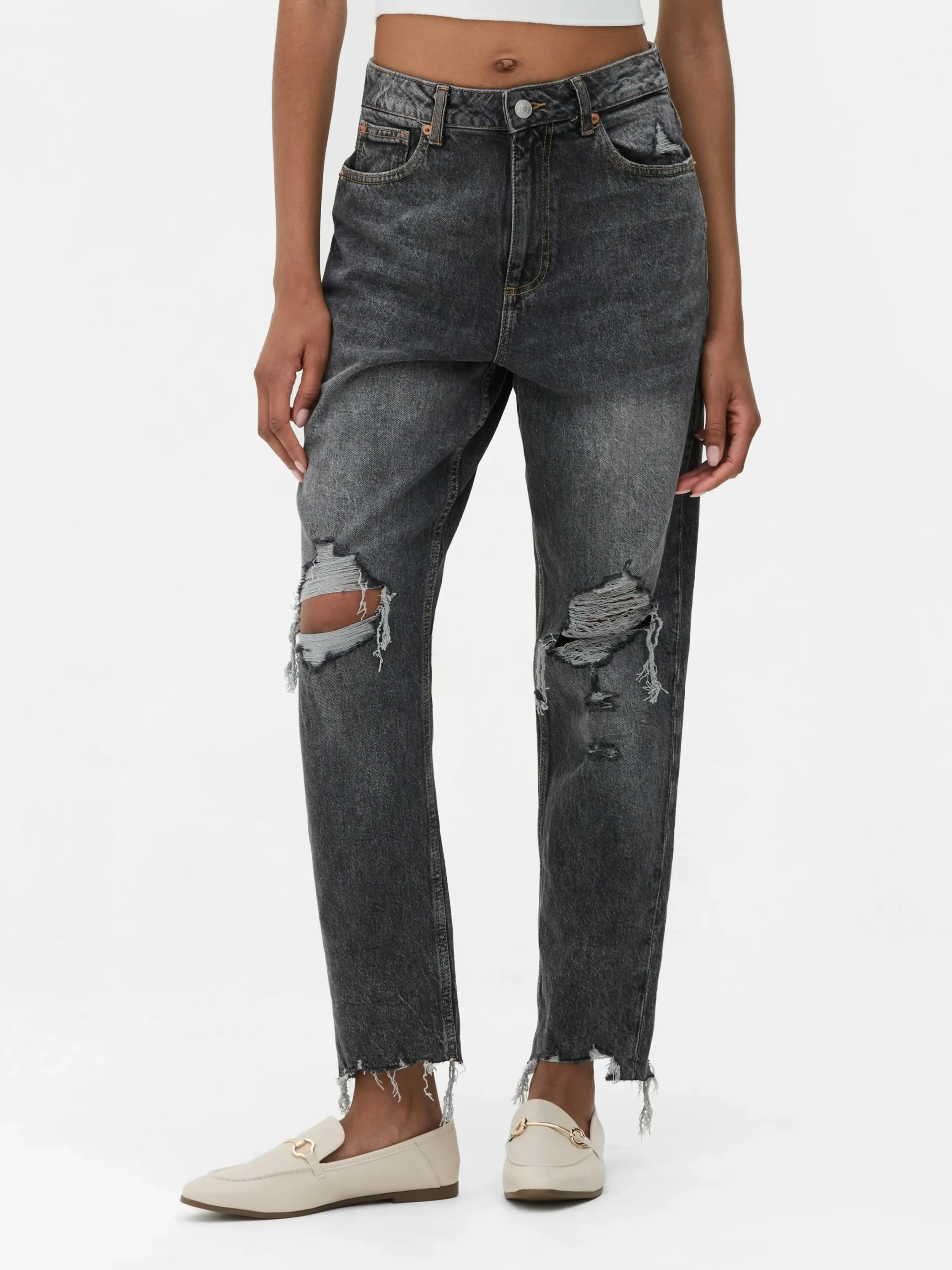 Denim|Jeans|Primark Zerrissene Mom-Jeans Aus Denim Schwarz