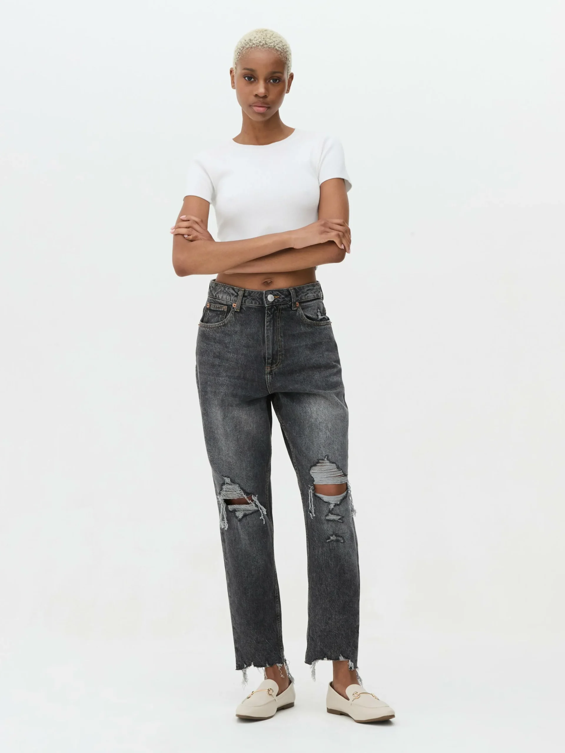 Denim|Jeans|Primark Zerrissene Mom-Jeans Aus Denim Schwarz