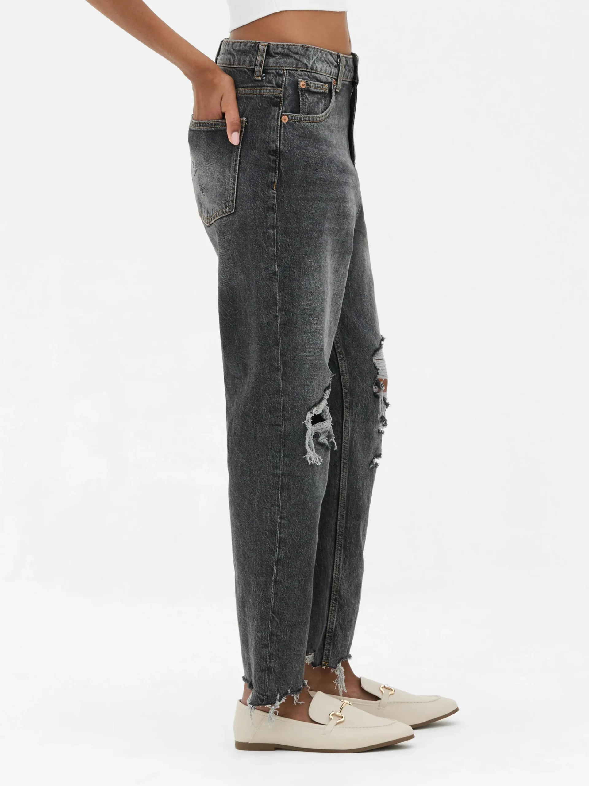 Denim|Jeans|Primark Zerrissene Mom-Jeans Aus Denim Schwarz