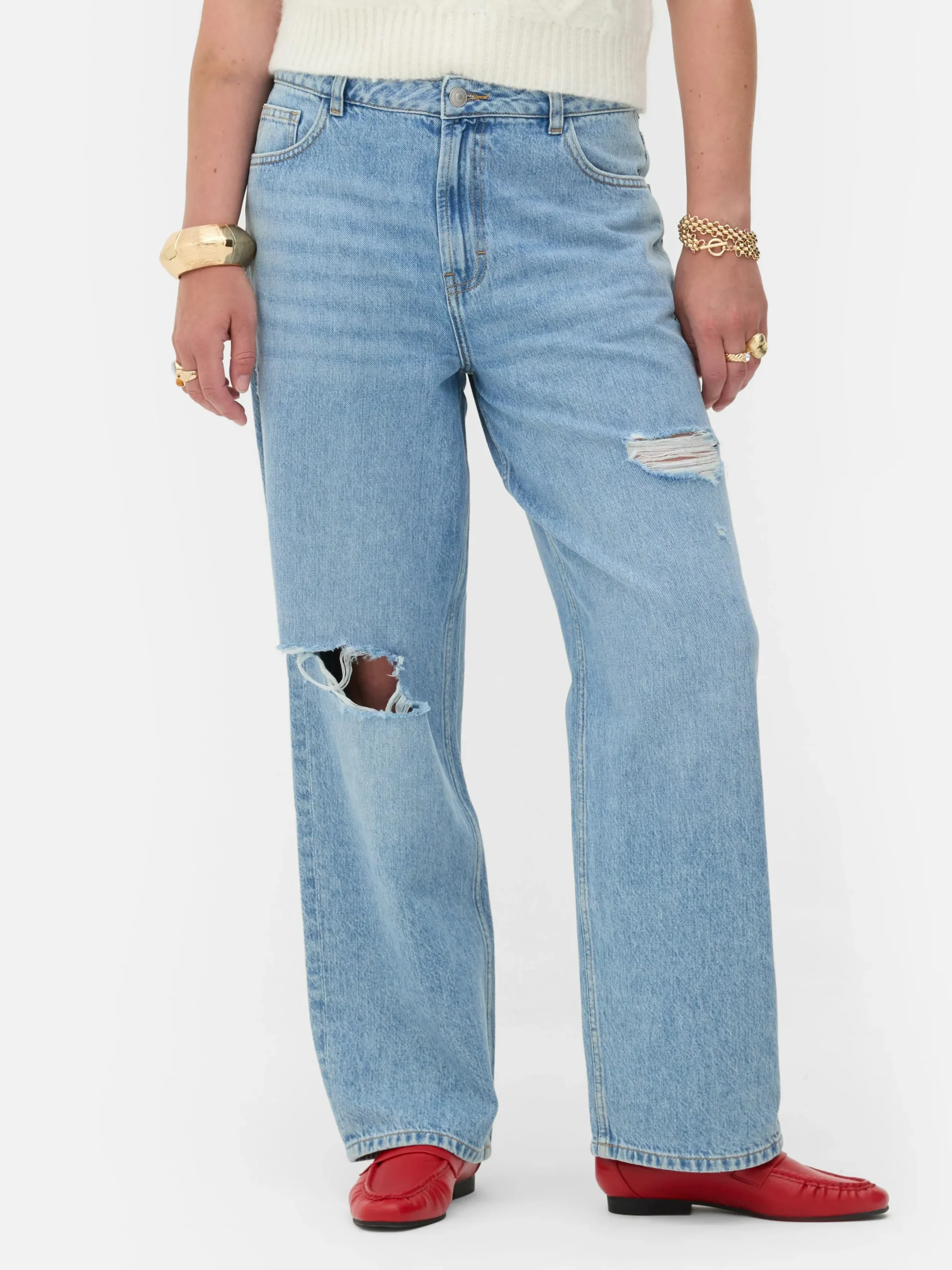 Jeans|Primark Zerrissene „Rita Ora“ Dad-Jeans Mittelblau