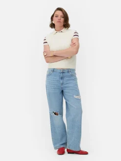 Jeans|Primark Zerrissene „Rita Ora“ Dad-Jeans Mittelblau