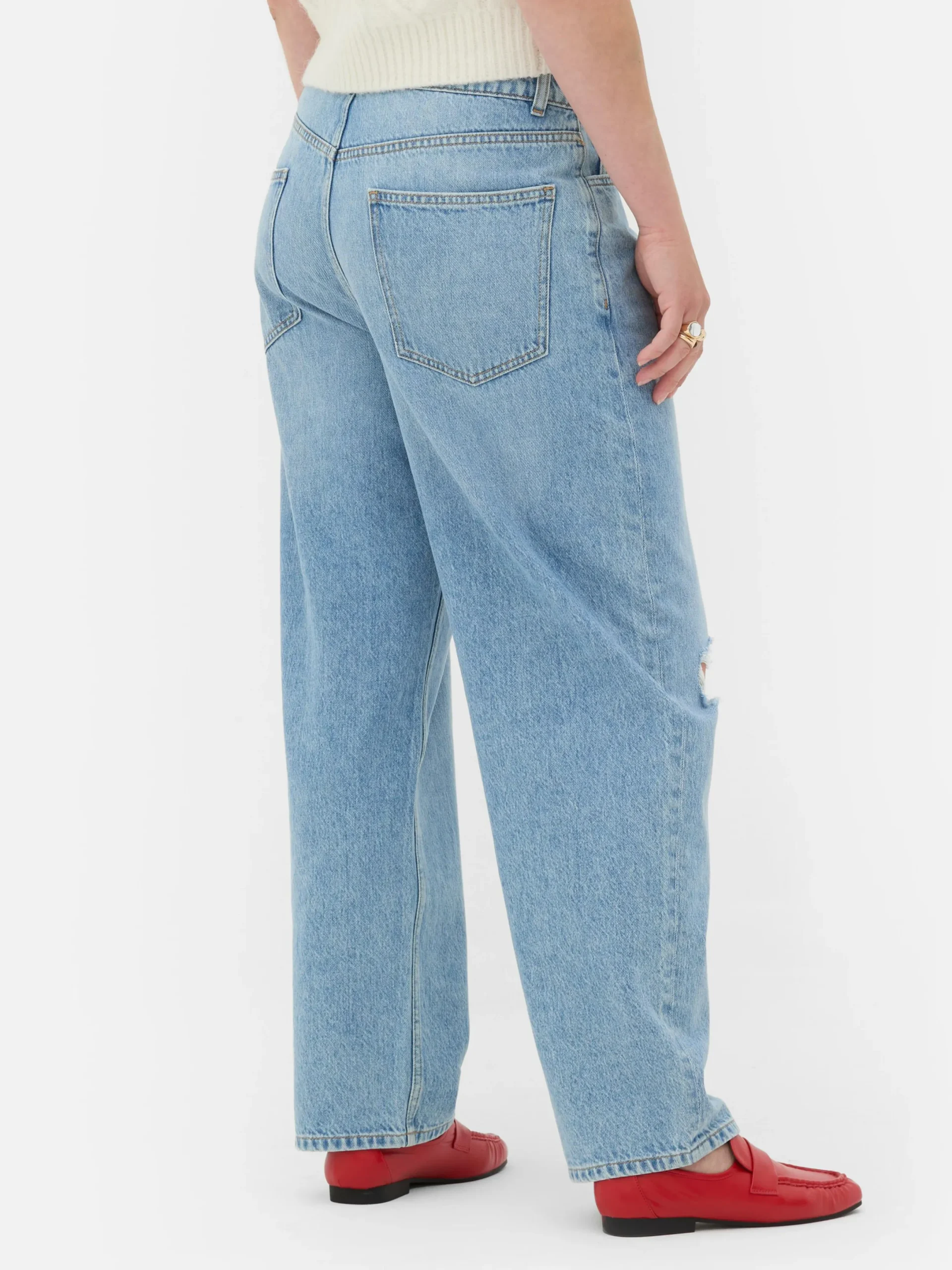 Jeans|Primark Zerrissene „Rita Ora“ Dad-Jeans Mittelblau