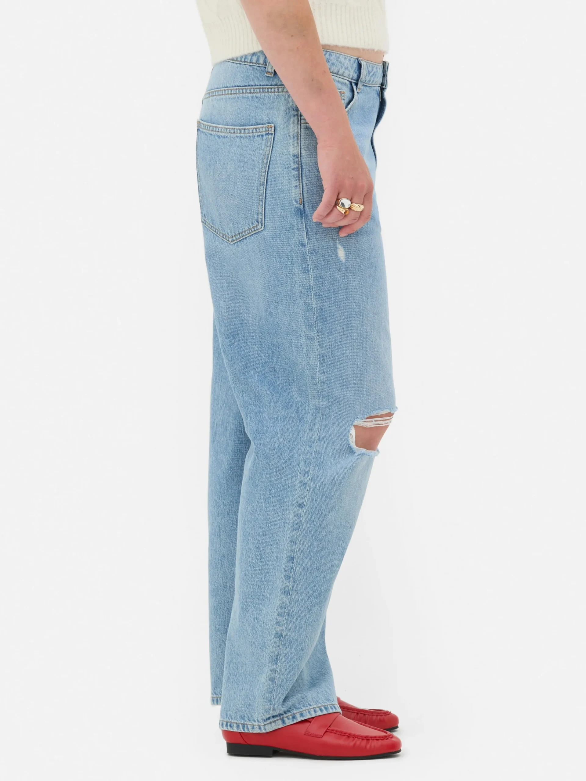 Jeans|Primark Zerrissene „Rita Ora“ Dad-Jeans Mittelblau