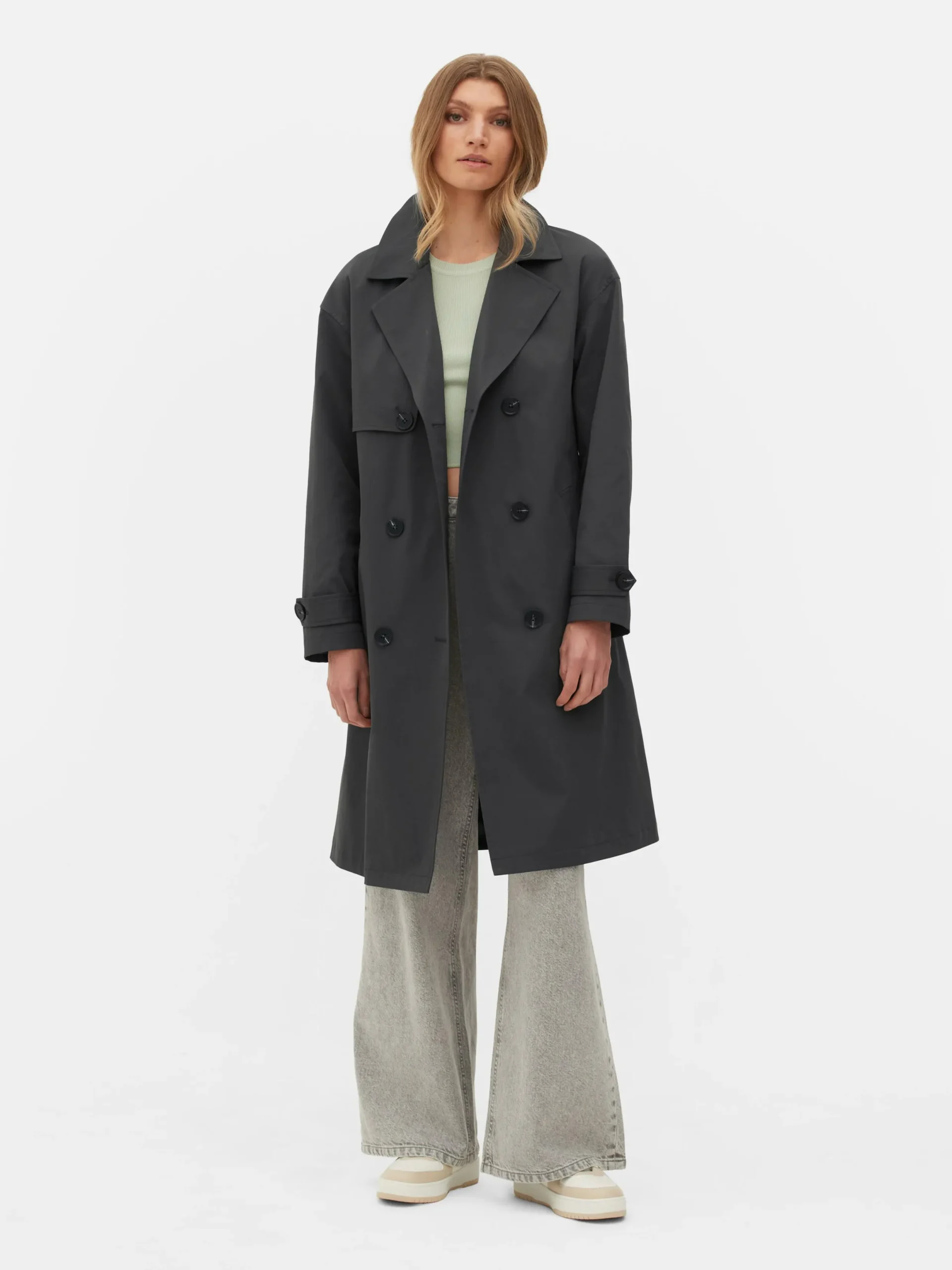 Jacken Und Mäntel|Primark Zweireihiger Trenchcoat Mit Gürtel Anthrazitfarben